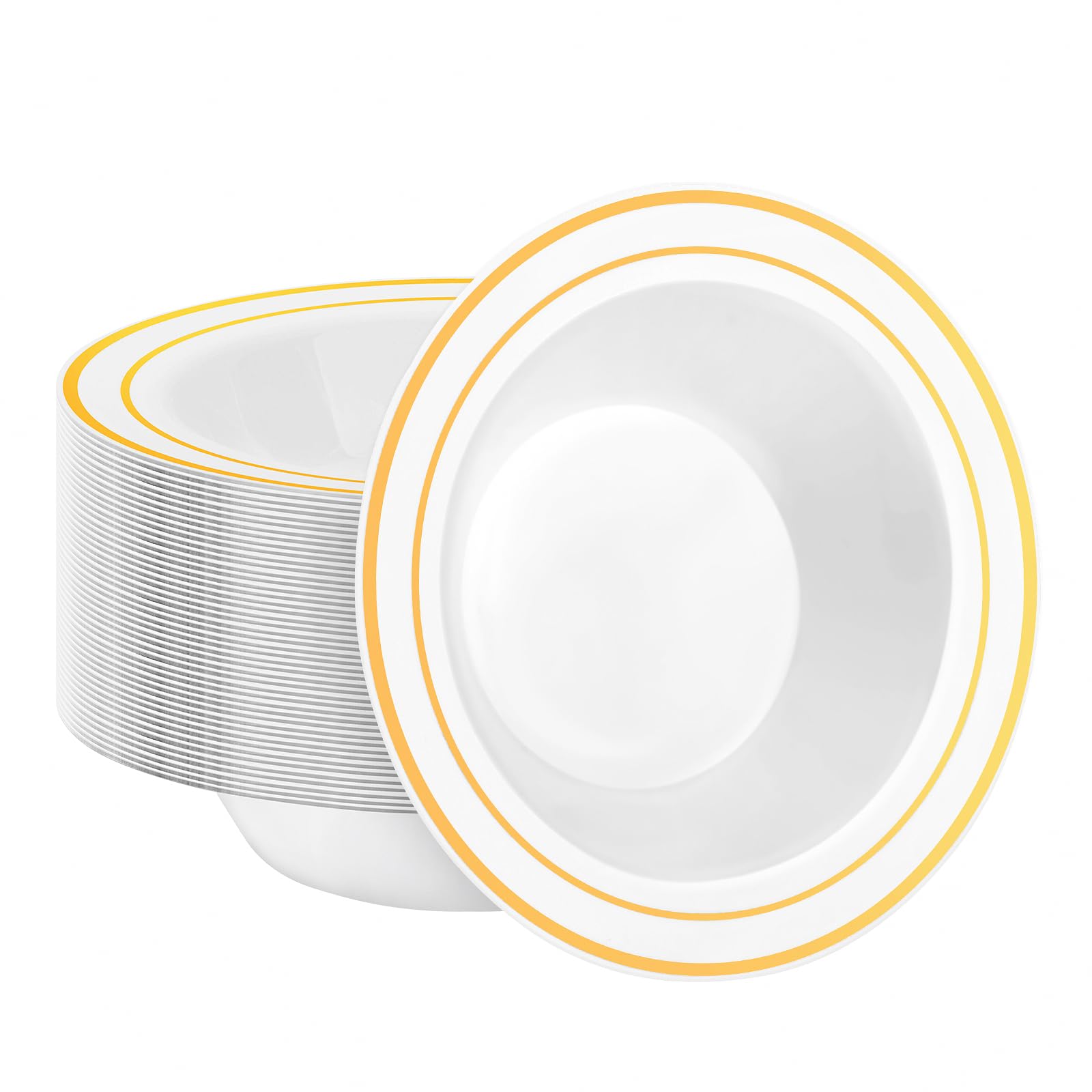 Photo 1 of BESTSTAR 50 Pack Disposable Soup Bowls with Gold Rim, 12oz Premium Heavy Duty Plastic Dinner Bowls for Party, Wedding and Holiday