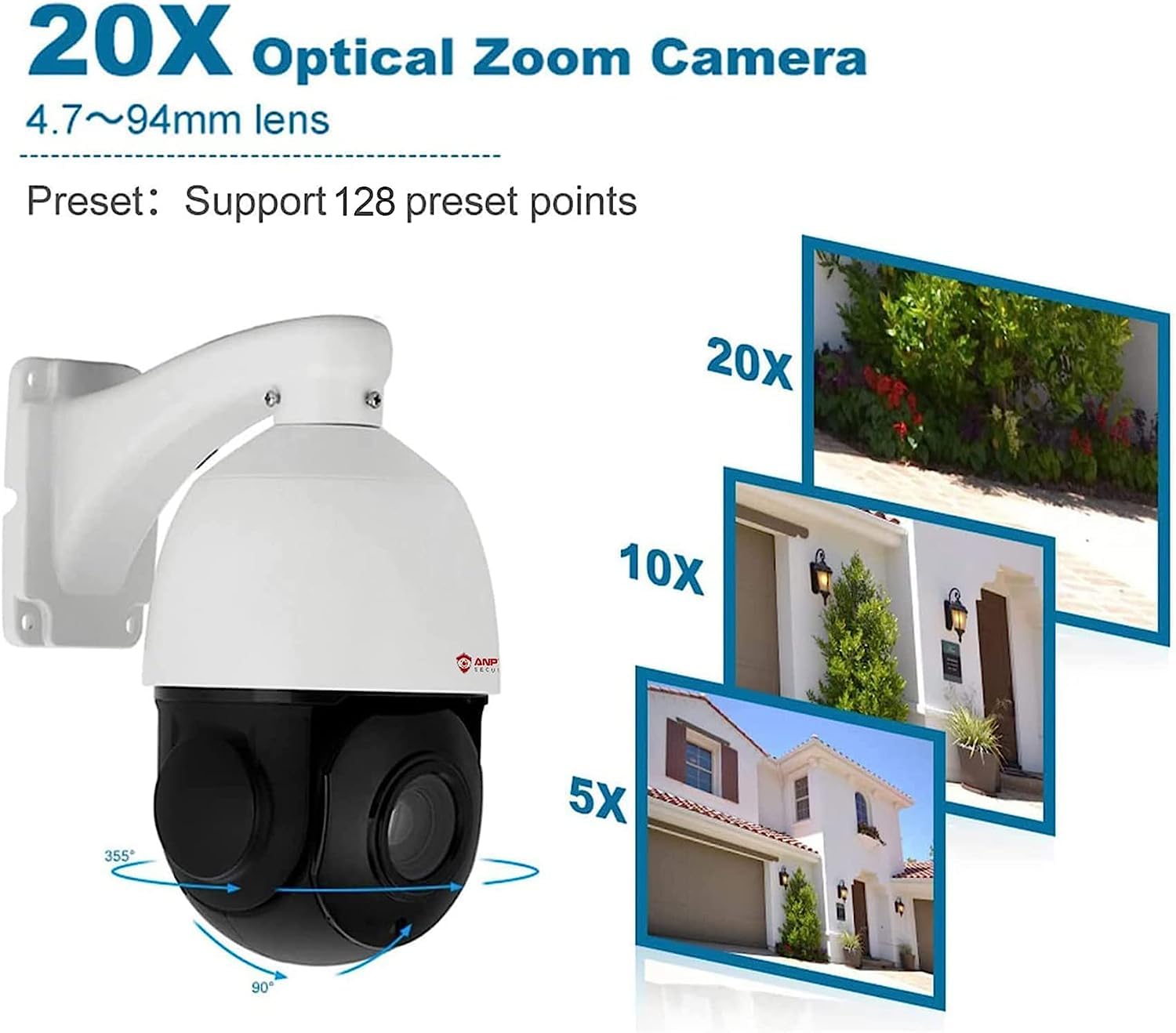 Anpviz 5MP PoE PTZ IP Surveillance Camera 20X Optical Zoom, PTZ IP Security Camera Outdoor with Mic/Audio, Human Vehicle Detection, 300ft IR Night Vision, Pan 360°/Tilt 90°, IP66 Waterproof (U Series)