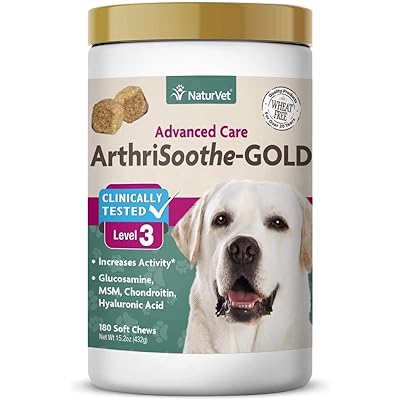NaturVet ArthriSoothe-Gold Level 3 Advanced Joint Care for Dogs &amp;ndash; Soft Chew Dog Supplement with Glucosamine, MSM, Chondroitin &amp; Hyaluronic Acid &amp;ndash; Wheat-Free Pet Supplements