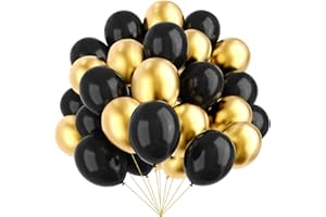 YMSZ Black and Gold Balloons, 67pcs 12 Inch Metallic Gold and Black Balloons for Birthday, Retirement, Graduation, New Year's Eve Party Decorations