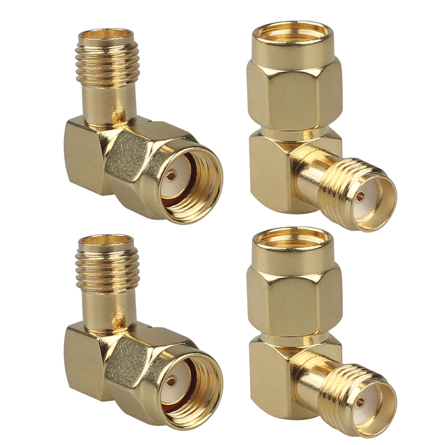 Futheda 4PCS SMA Female to RP-SMA Male Right Angle Antenna Connector Compatible with 4G LTE Cellular Trail Camera Wi-Fi Router FPV Drone Controller PCIE Network Card Adapter Security Camera RF Coax