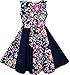 HN12 Girls Dress Asymmetric Flower Bow Tie Sleeveless Dark Blue Size 8
