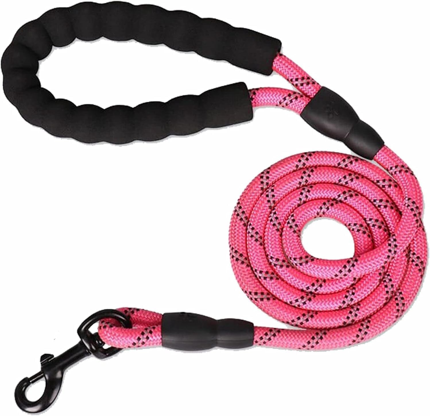 Heavy Duty Rope Dog Lead 5FT - Durable Anti-Slip Leash with Soft Padded Handle, Reflective Nylon Training Lead for Walking, Running, and Obedience – for Small, Medium & Large Dogs (Pink, Large)