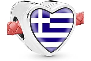 Greece Greek Flag Heart Beads for bracelets Jewelry Making Charms for Bracelets for Women Gifts Jewelry Gift Ideas for Girls 