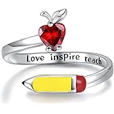 Mic Tai Teacher Appreciation Jewelry Gifts 925 Sterling Silver Love Inspire Teach Apple Pencil Ring for Women