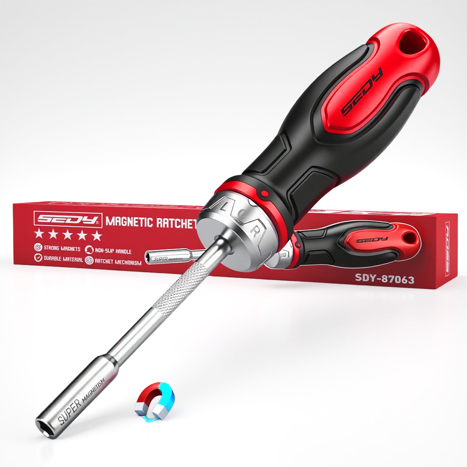 Photo 1 of 1/4? Magnetic Ratcheting Screwdriver, Durable Bit Holding Screwdriver With Non-Slip Handle 220mm Long Multi Tip Screwdrivers Ratchet Bits Driver Ergonomic Cushion Grip For Garage & Daily Repair