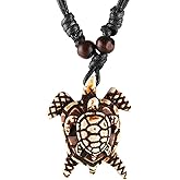 STWTR Hawaiian Turtle Pendant Necklace Men Women - Adjustable Rope Surfer Necklace Handmade Necklace