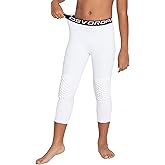 DEVOROPA Youth Boys' Compression Pants with Knee Pads 3/4 Basketball Athletic Tights Quick Dry Sports Workout Leggings