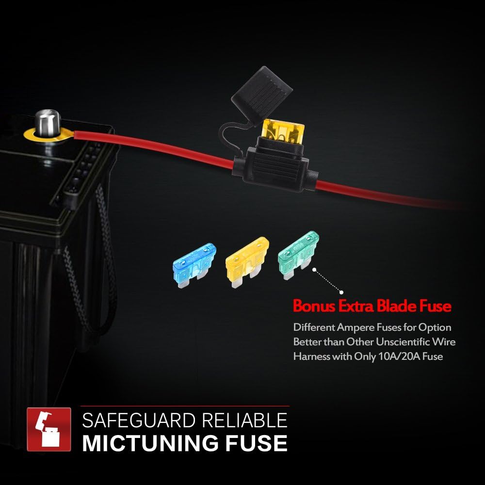 MICTUNING HD 14AWG 300w LED Light Bar Wiring Harness Fuse 40 Amp Relay ON-OFF Rocker Switch Blue(2Lead): Automotive