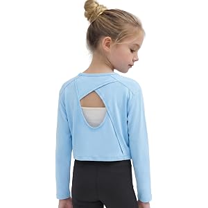 Wenlia Girls Long Sleeve Athletic Shirts Cutout Back Crop Tee | Girls long sleeve athletic shirts, cutout back cropped sports