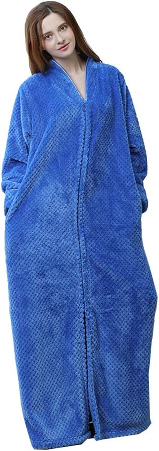 Vim Tree001 Women's Full Length Zip-Front Fleece Robe Long Sleeve Zipper Bathrobe