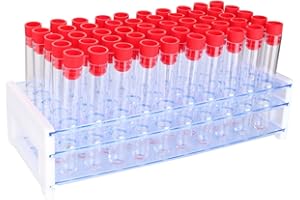 PUL FACTORY 50 Tube - 16x100mm Clear Plastic Test Tube Set with Caps and Rack