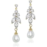 UDORA Women Zirconia Teardrop Imitation Pearl Long Dangle Earrings Bridal Bridesmaid Wedding Jewelry Gifts
