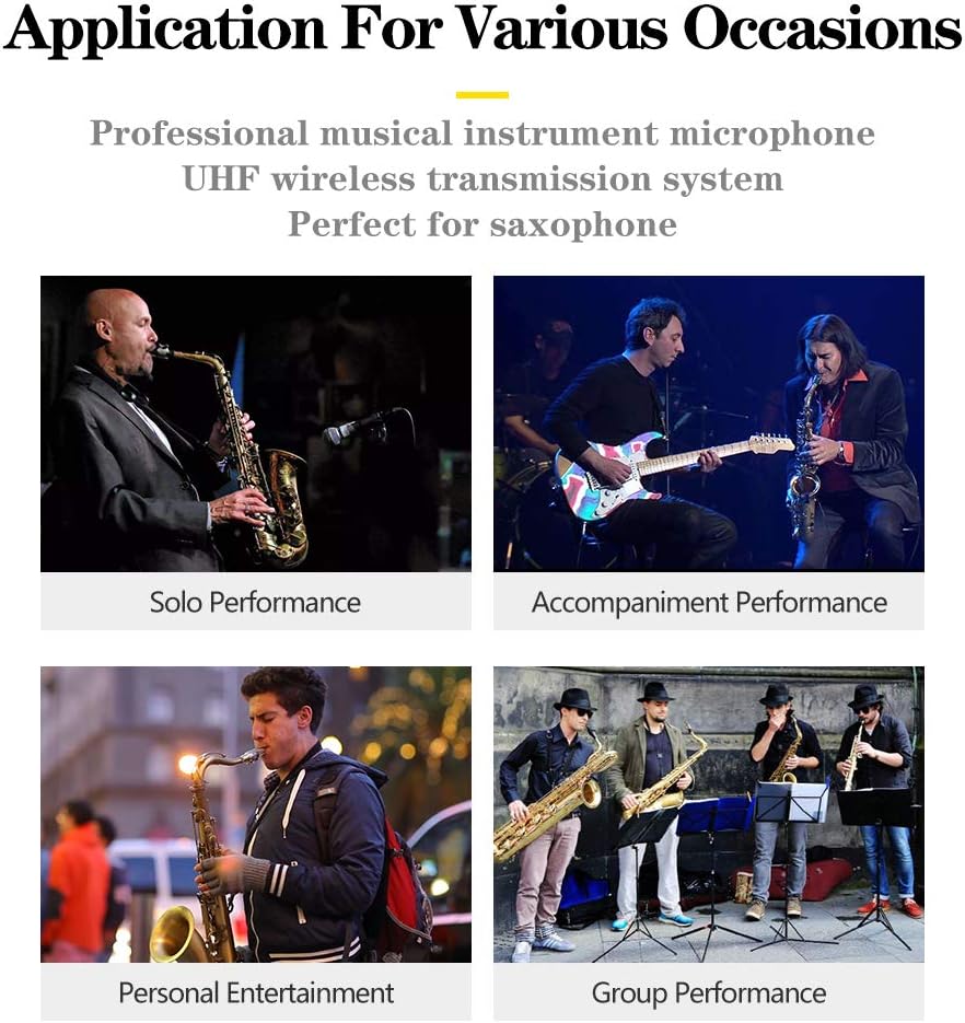 XTUGA J-3 Professional True Diversity UHF Instrument Microphone Wireless Transmission System for Saxophone Transmitter Receiver 492ft Transmission Range,Plug and Play: Home Audio & Theater