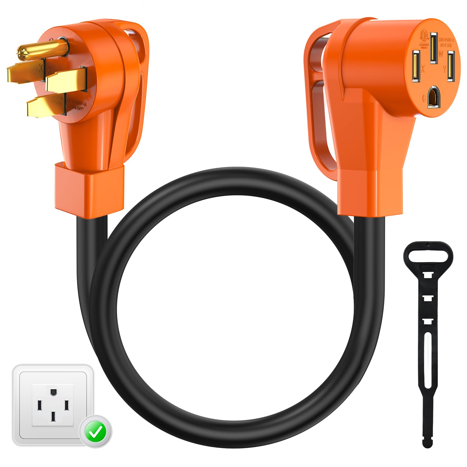 Photo 1 of Tera Extension Cord 50 Amp RV & EV 3 FT: NEMA 14-50P to 14-50R 4 Prong 250V Heavy Duty with Grip Handle Cord Organizer 6/3+8/1 Gauge STW RV Power Cord for Tesla J1772, Orange