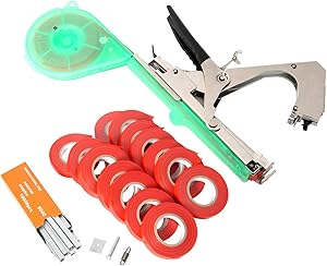 HighFree Plant Tying Tapetool Tapener Machine Hand Tying Machine with 15 Rolls Tape and 10000pcs Staples for Vegetable, Grape, Tomato,Cucumber, Pepper and Flower