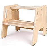 Toddler Step Stool, Wooden Height-Adjustable 2-Step Stool for Kids, Potty Training Stool with Handles for Bathroom Sink, Kitchen, Bedroom