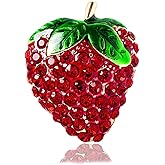 Rhinestone Strawberry Fruit Brooch Pin for Women Gold-Toned Fashion Red Green Crystal Brooches Lapel Pins Cute Dress Accessories Jewelry