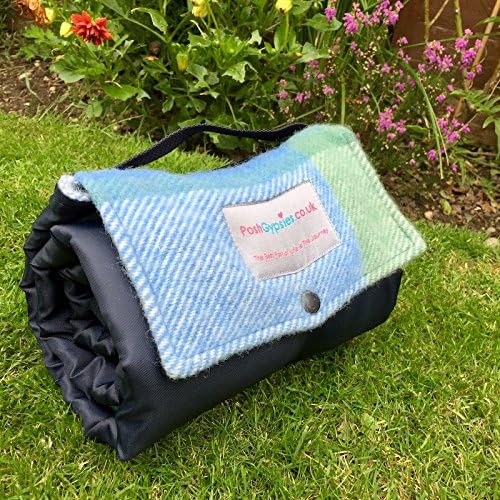 Tweedmill Picnic Rug Mat Blanket PURE NEW WOOL Blues 66 x 98cm - WATERPROOF
