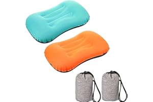 KVNTOOLS Camping Travel Pillow-Compressible,Ultralight Inflatable,Compact, Comfortable, Ergonomic Inflating Pillows for Neck & Lumbar Support While Camp, Hiking, Backpacking (Blue+Orange 2pcs)