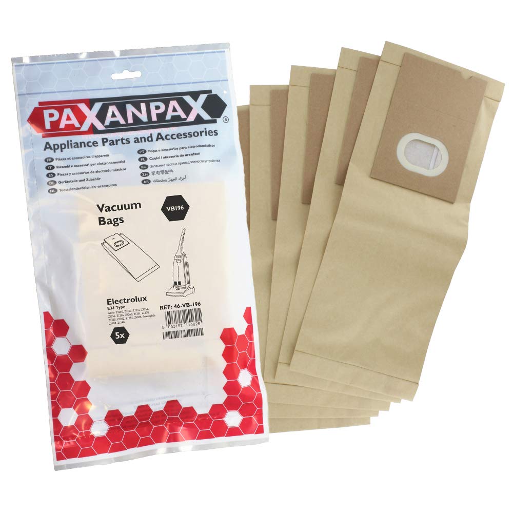 Paxanpax VB196 Compatible Paper Bags Electrolux 'E34' Glider & Powerglide Series (Pack of 5)