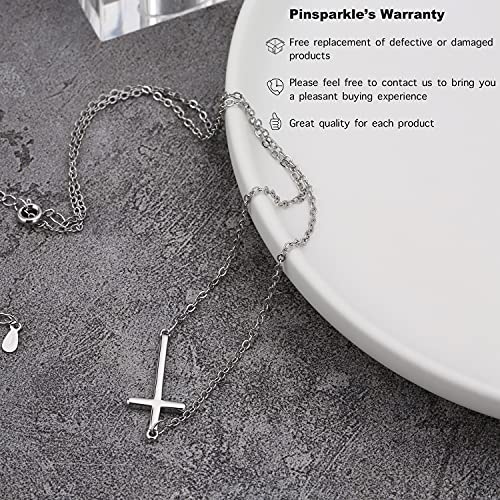 Pinsparkle Cross Necklaces For Women Men Sideways Cross Necklace Dainty Necklace Silver Cross Chain