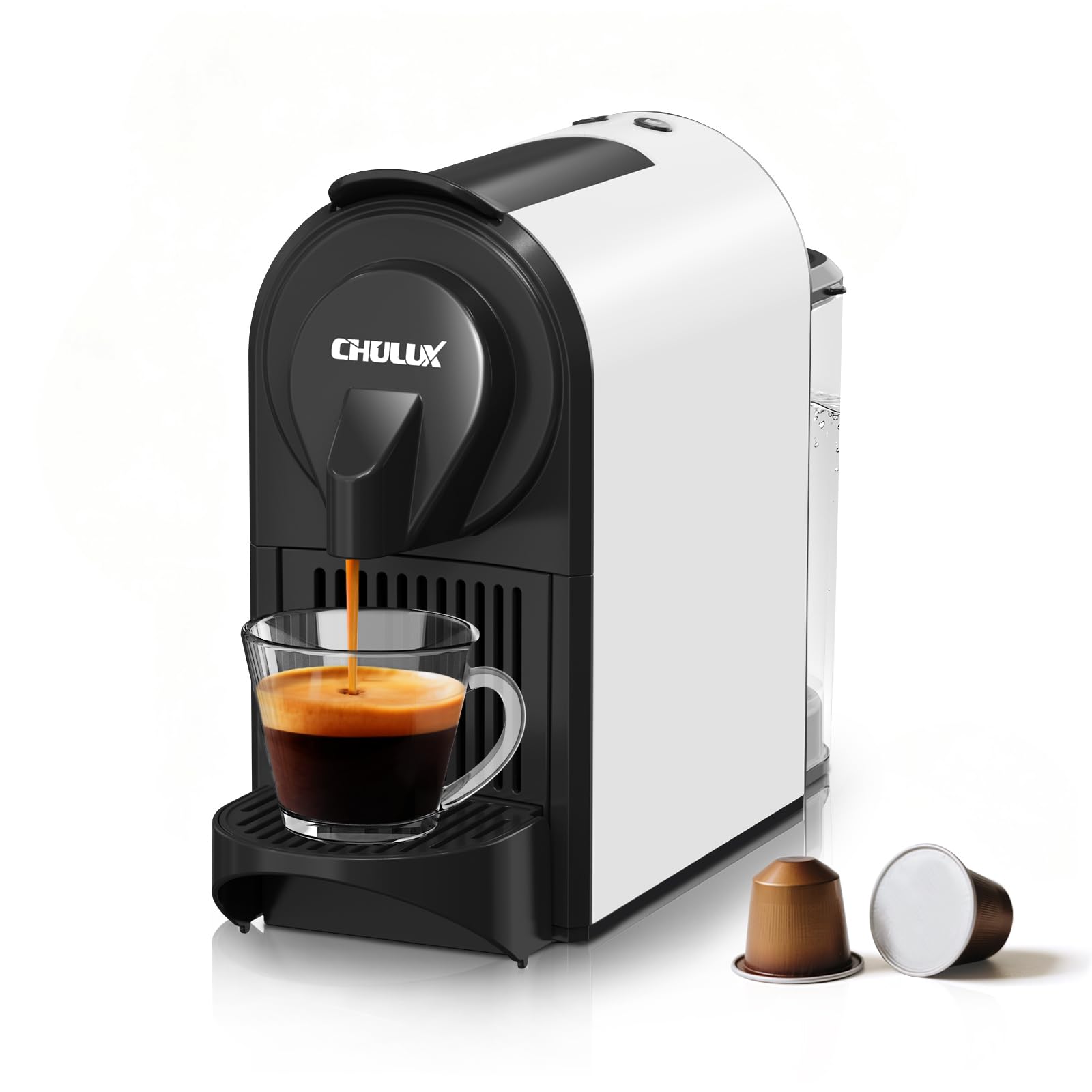 Photo 1 of CHULUX Mini Espresso Machine for Nespresso Pod, 20 Bar Single Serve Coffee Maker, 1400W, White