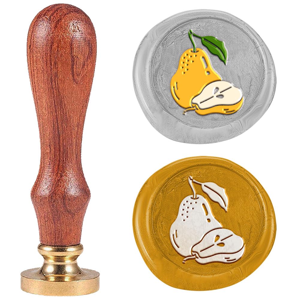 DELORIGIN Pear Wax Seal Stamp Retro Sealing Stamps 1"Removable Brass Head Seal Stamp with Wooden Handle Sealing Wax Stamp for Envelope Greeting Letter Invitations Gift Wrapping Decor Autumn