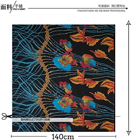 Black 100% Pure Silk Chiffon Fabric with Exotic Plant Print By The Yard, 55" Width