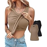 CHICME 2 Piece Built in Bra Tank Tops for Women Ribbed Tank Top Fitness Racerback Workout Tops