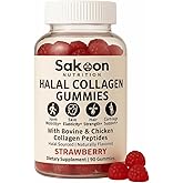 Sakoon nutrition Halal Certified Collagen Peptides Gummies | (Type I, II & III) Collagen Gummies for Women & Men | 90 Naturally Flavoured Strawberry Gummy to Support Hair, Skin, Joints & Nails | USA