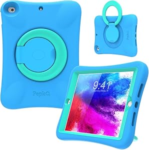 PEPKOO Kids Case for iPad 8th 7th Generation 10.2 inch 2020 2019 – Lightweight Flexible Shockproof, Folding Handle Stand, Full Body Rugged Boys Girls Cover for Apple iPad 8th 7th Gen, Blue Mint