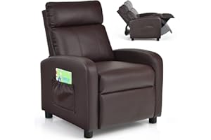 Costzon Kids Recliner, Adjustable PU Leather Lounge Chair w/Side Pockets, Footrest, Headrest for Kids Room & Play Room, Easy to Clean, Padded Recliner Sofa for Children Boys Girls Aged 3-12 (Brown)
