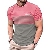 COZYEASE Men's Color Block Striped T Shirt Short Sleeve Crew Neck Summer Tops Casual Office Tees