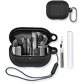 Case for TOZO Hybrid Active Noise Cancelling Wireless Earbuds,Soft Protective,BOVUGAC Silicone Case Cover with Keychain & Cleaning Kit & Lanyard for TOZO Crystal Pods Earbuds Item Number：T11147-Black
