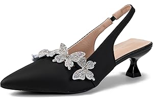 ZEUHZIH Women's Rhinestone Butterfly Slingback Kitten Heels – Pointed Toe Dress Shoes for Wedding Guest, Cocktail Party, Prom, Evening or Formal Events – Elegant Slip-On Low Heels for Women