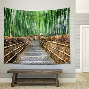 Path to Bamboo Forest Arashiyama Kyoto Japan - Fabric Wall Tapestry Home Decor - 51x60 inches