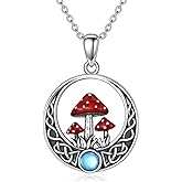 ONEFINITY Magical Mushroom Necklace Sterling Silver Abalone Shell Mushroom Moon Pendant Gifts for Women