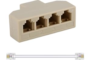 LanSenSu Phone Splitter Way Telephone Adapter RJ11 6P4C Female to Females for Landline and Fax -1Pack (4 Way)