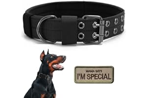 PERIFLOWIN Tactical Dog Collar Military Adjustable Dog Collars Soft Nylon Training Collar with Patch Heavy Duty Metal Buckle Collars for Medium Large Dogs (Black, L)
