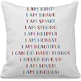 Motivational Positive Quotes Colorful Words I Am Kind Brave Smart Throw Pillow Cover 18″×18″,Inspirational Decorations For Home Bedroom Classroom,Inspirational Gifts For Teen Girls Boys Kids