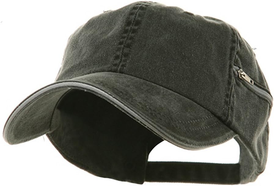 Wholesale Low Profile Unstructured Pigment Dyed Twill Caps Hats w/ Zipper (Black) - 21217