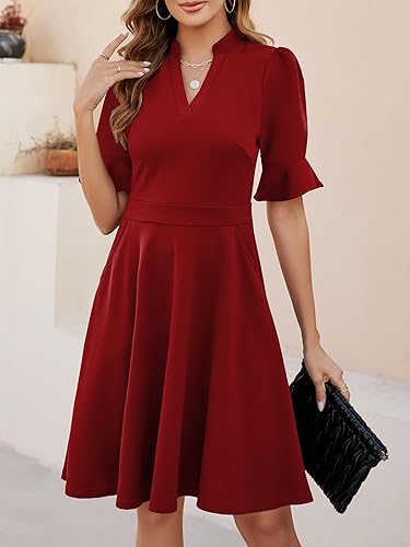 Red Dresses for Women 2025 Summer Short Sleeve V Neck Semi Formal