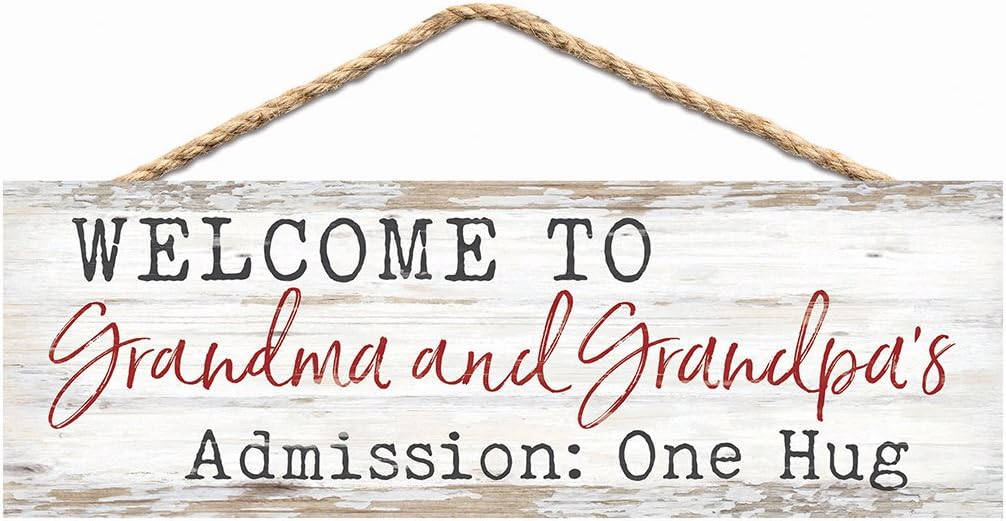 P. Graham Dunn Grandma & Grandpa's Admission Hug Whitewash 10 x 3.5 Wood Hanging Wall Sign