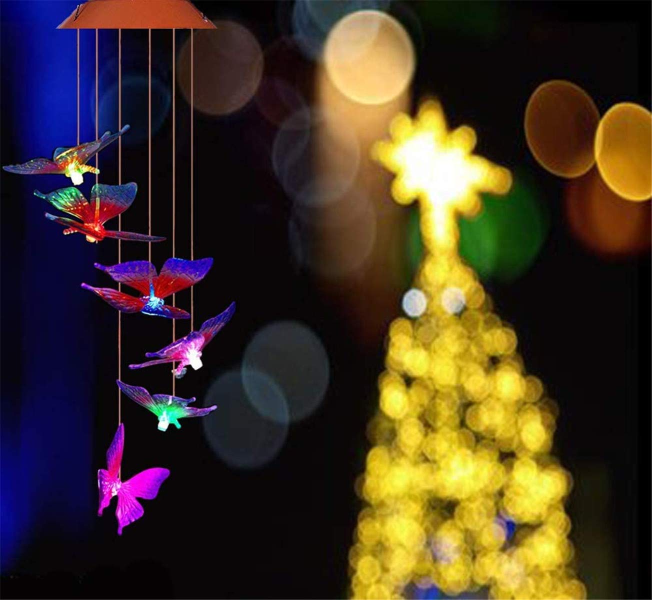 Ulalaza Solar Wind Chime Outdoor LED Color Changing Solar Lights Romantic Décor for Patio Garden Yard Home