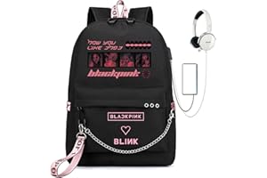 CUSALBOY Kpop Backpack Lisa Rose JISOO Jennie Shouler Bag Messenger Bag Fashion USB Travel Business Backpack(black 7)