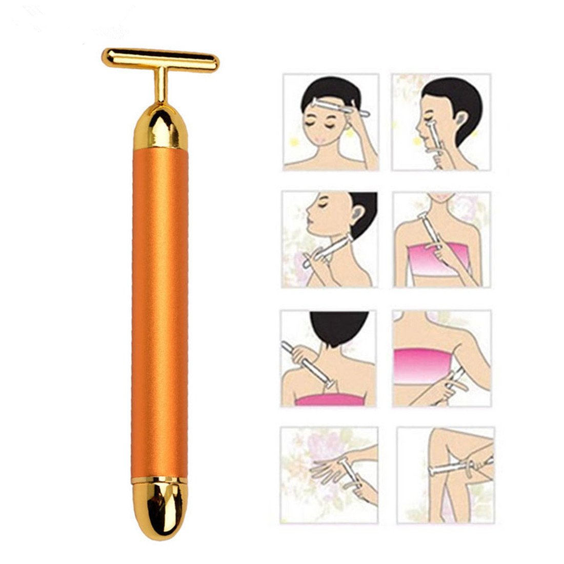 Energy Beauty Bar Jade Head 24K Gold Pulse Face Wrinkles Massager Facial Body Skin Care Vibrating Massage Tools Birthday Gift (T Head)