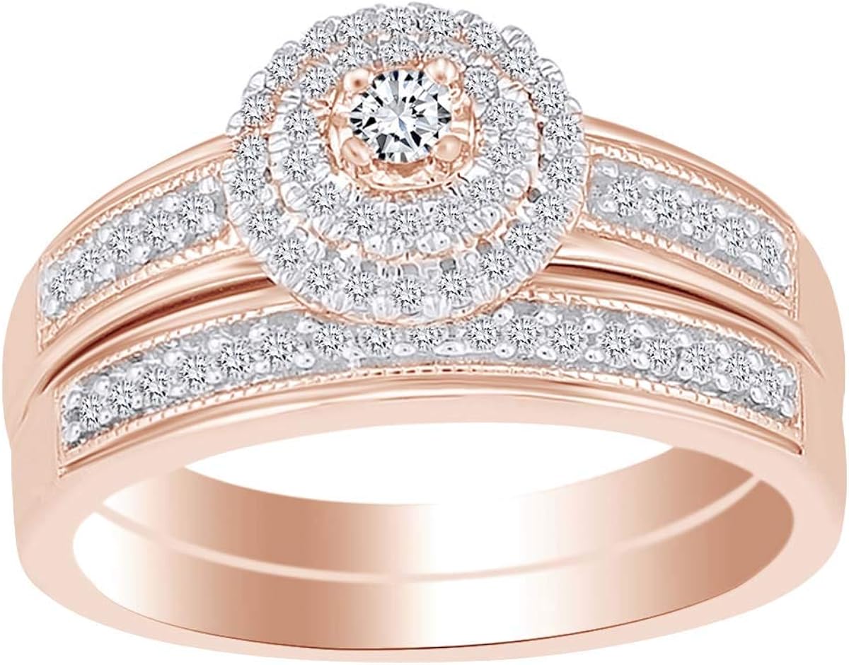 White Natural Diamond Bridal Engagement Ring Set In 14k Yellow Gold Over Sterling Silver (0.33