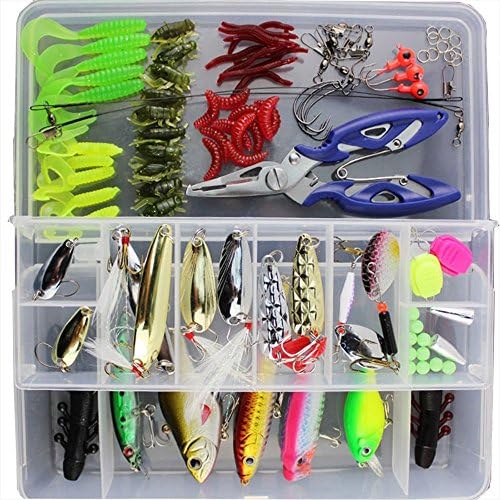 Fishing Lures Baits Tackle 101 Pcs Bionic Fishing Tackle Set with Plastic Box Fishing Spoons for Freshwater Saltwater Trout Bass Salmon