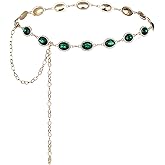 ILuvatar Green Glass Diamond Chain Belt - Metal Women's Western Style Dress Belt
